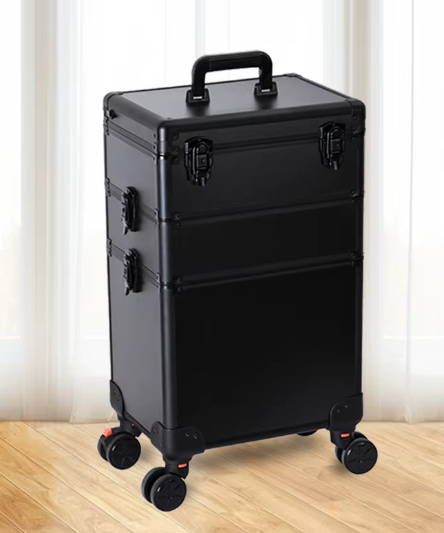 Professional Makeup Organizer Luggage with Led Lights Mriror - Large Cosmetic Trolley, Salon & Barber Case Rolling Cart for Hairstylists
