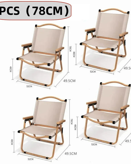 Lightweight and high quality Khaki Camping Outdoor Chairs, Aluminum Alloy and Wood Grain-4pcs set