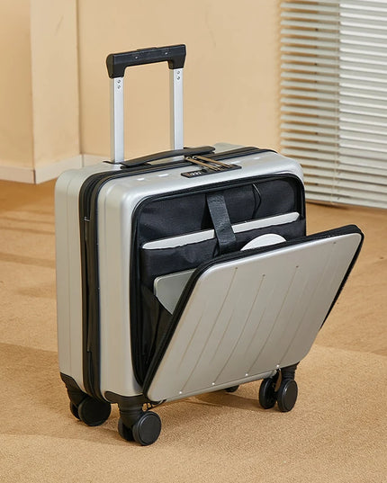 18 inch travel Luggage suitcase with lock mechanism / cup holder / phone holder / USB charging port