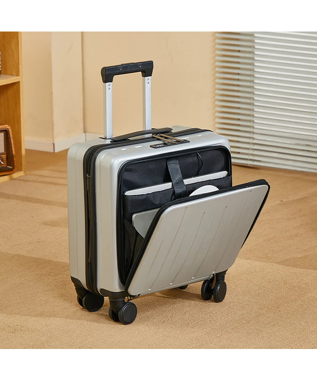 18 inch travel Luggage suitcase with lock mechanism / cup holder / phone holder / USB charging port