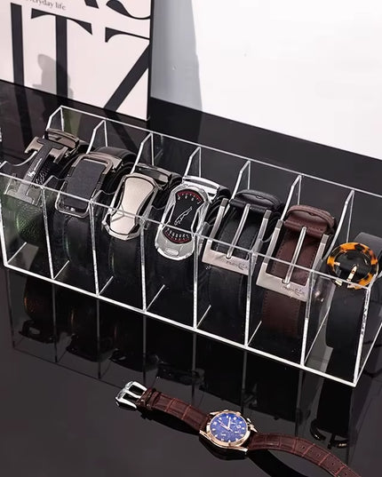 7 Grid Belt Organizer Boxes,Acrylic Belt Storage Holder for Closet,Display Case for Tie,Bow Tie