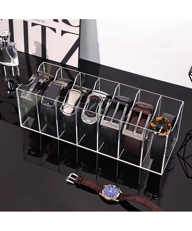 7 Grid Belt Organizer Boxes,Acrylic Belt Storage Holder for Closet,Display Case for Tie,Bow Tie