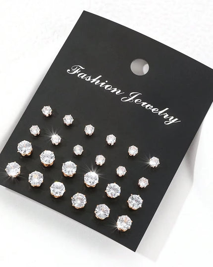 12 Pairs of simple luxurious earrings set 4-6-8 Mm