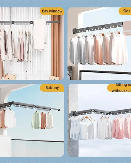 126cm Folding and Extendable sturdy 2 in 1 Clothes Hanger and shower curtains mount wall mount