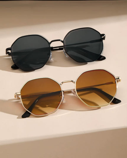 2Pcs Men's sunglasses set , black and gold Metal Geometric & Round Frame Classical Sunglasses 