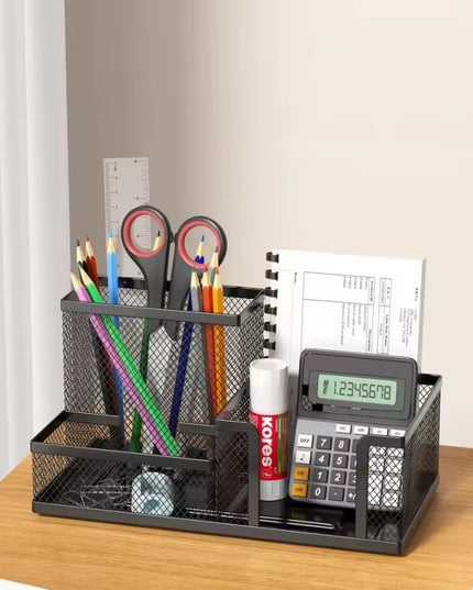 Mesh Desk supplies Organizer with Pencil Holder and Storage Baskets for Desktop Accessories, 3 Compartments