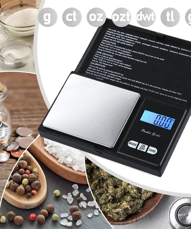 PreciseScale - 1000G x 0.1G Mini Stainless Steel Electronic Digital Pocket jewelry Scale 