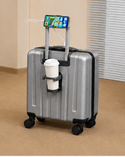 18-Inch Smart Carry-On Luggage with USB Charging Port, Cup Holder & Front Laptop Compartment