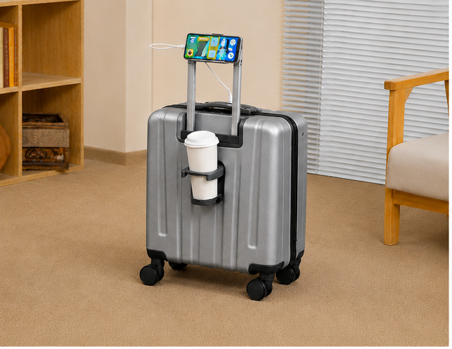 18-Inch Smart Carry-On Luggage with USB Charging Port, Cup Holder & Front Laptop Compartment